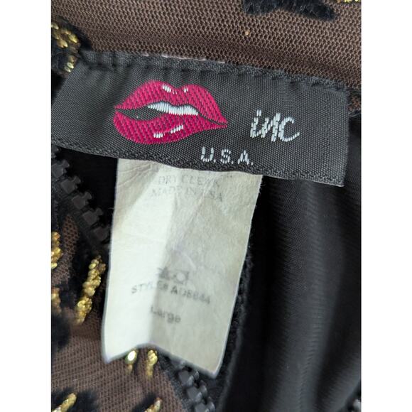 LIPS INC.! BLACK, BROWN, GOLD METALLIC, NET SIDE, SEXY ONESIE, JUMPSUIT! SZ L - Picture 6 of 8
